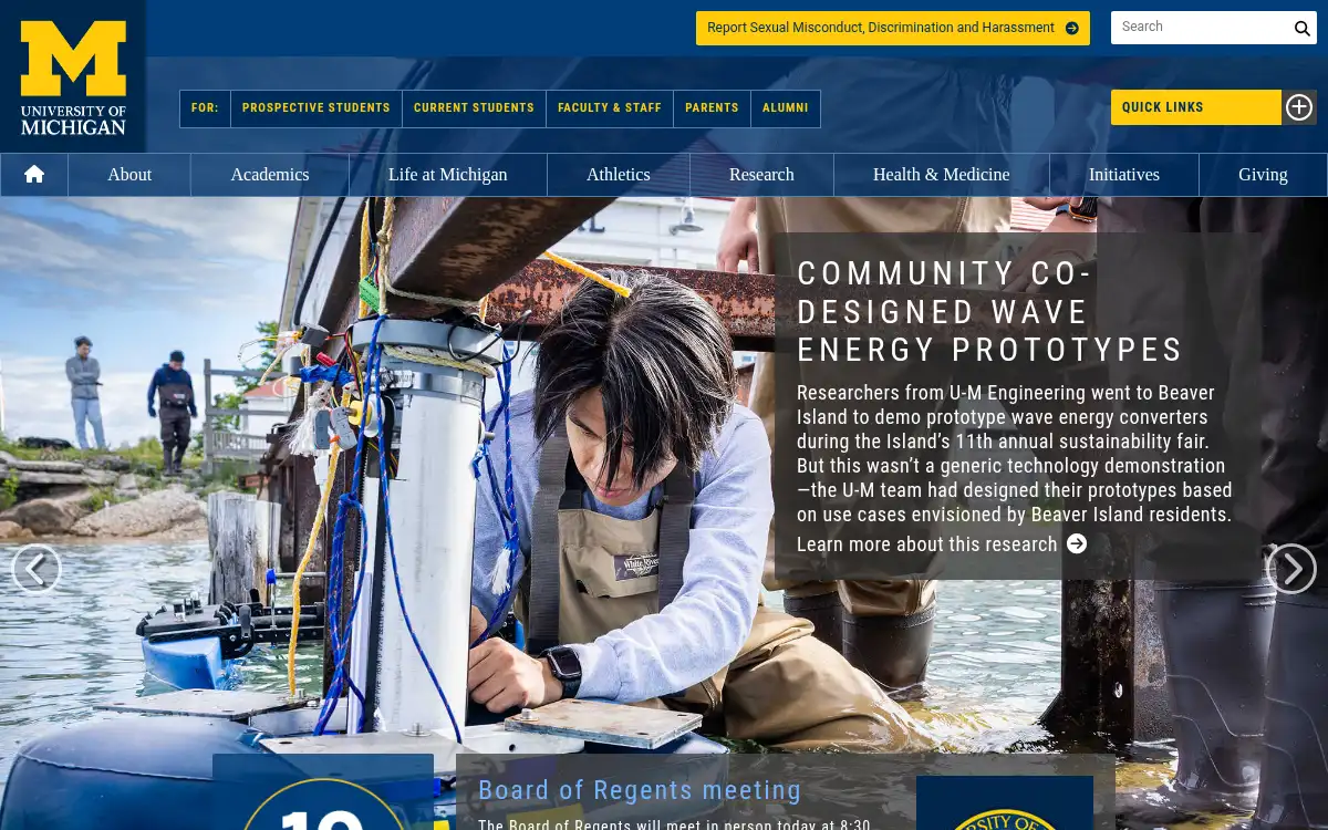 Final screenshot of https://www.umich.edu