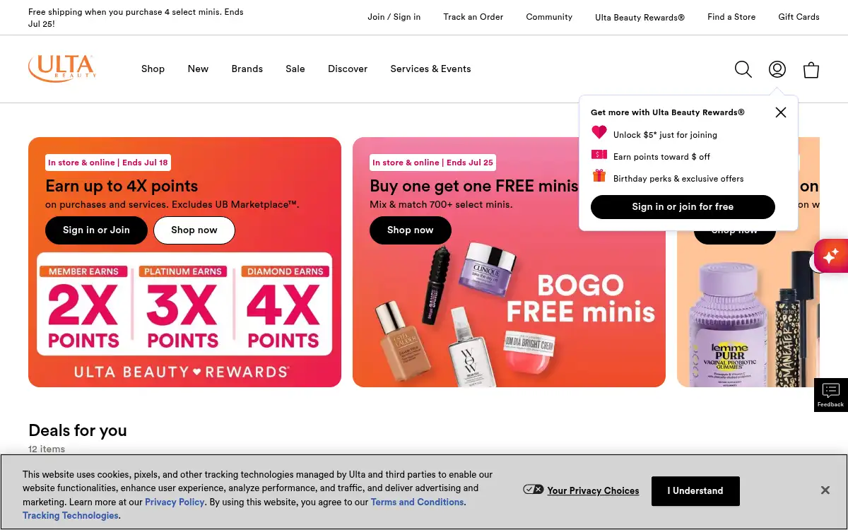 Final screenshot of https://www.ulta.com