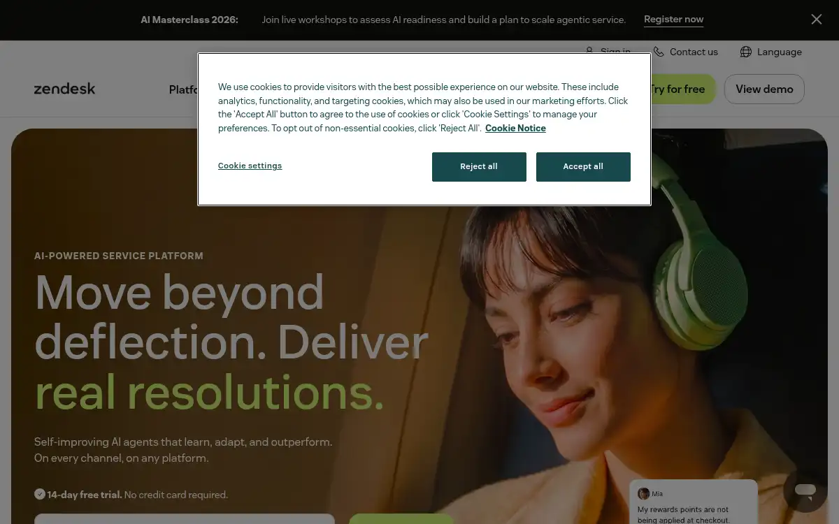 Final screenshot of https://www.zendesk.com