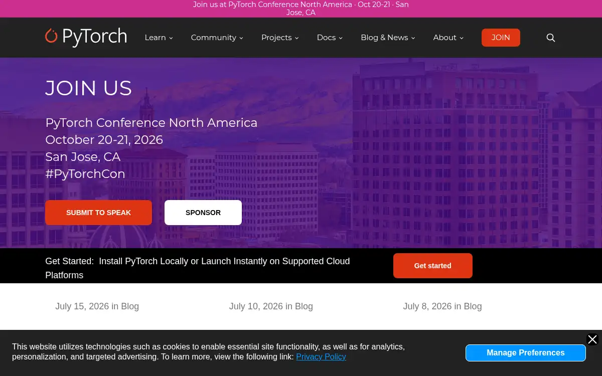 Final screenshot of https://www.pytorch.org