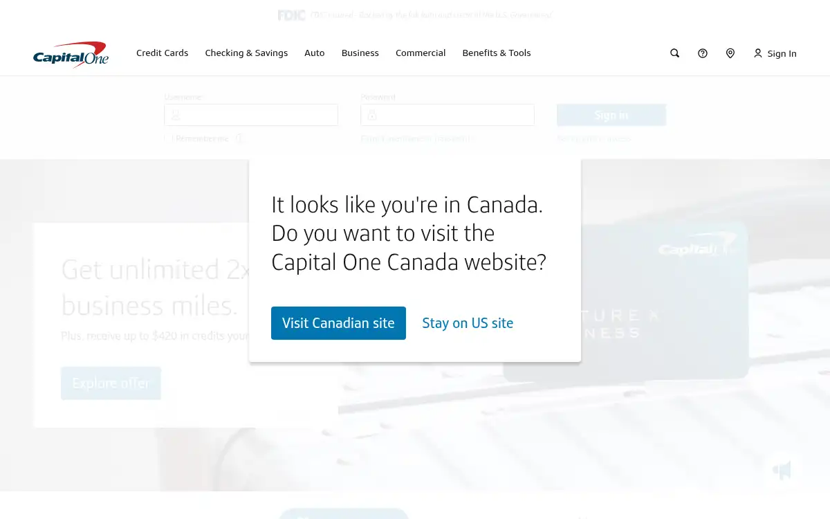 Final screenshot of https://www.capitalone.com