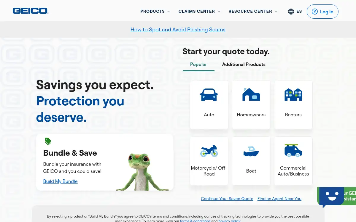 Final screenshot of https://www.geico.com