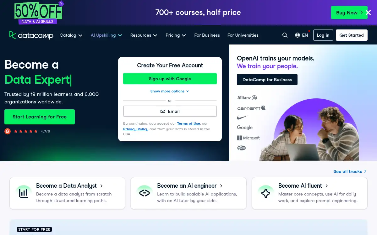 Final screenshot of https://datacamp.com
