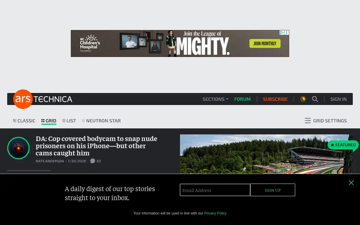 Final screenshot of https://www.arstechnica.com