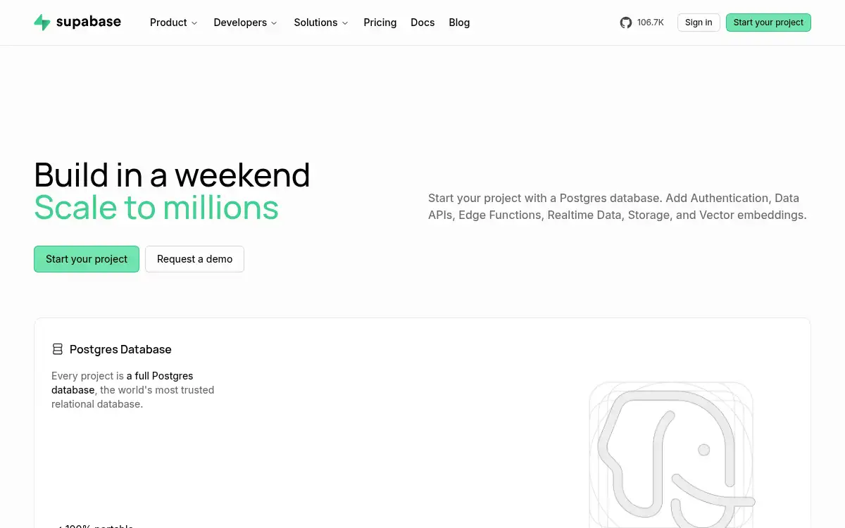 Final screenshot of https://www.supabase.com