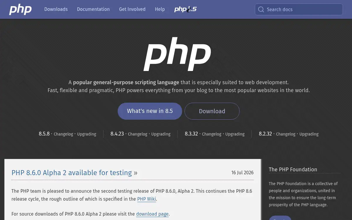 Final screenshot of https://www.php.net