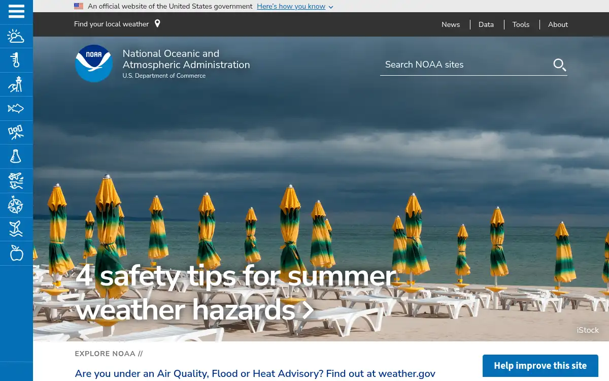 Final screenshot of https://www.noaa.gov