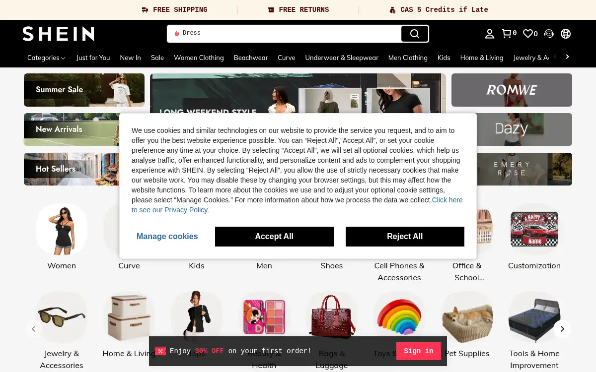 Final screenshot of https://www.shein.com