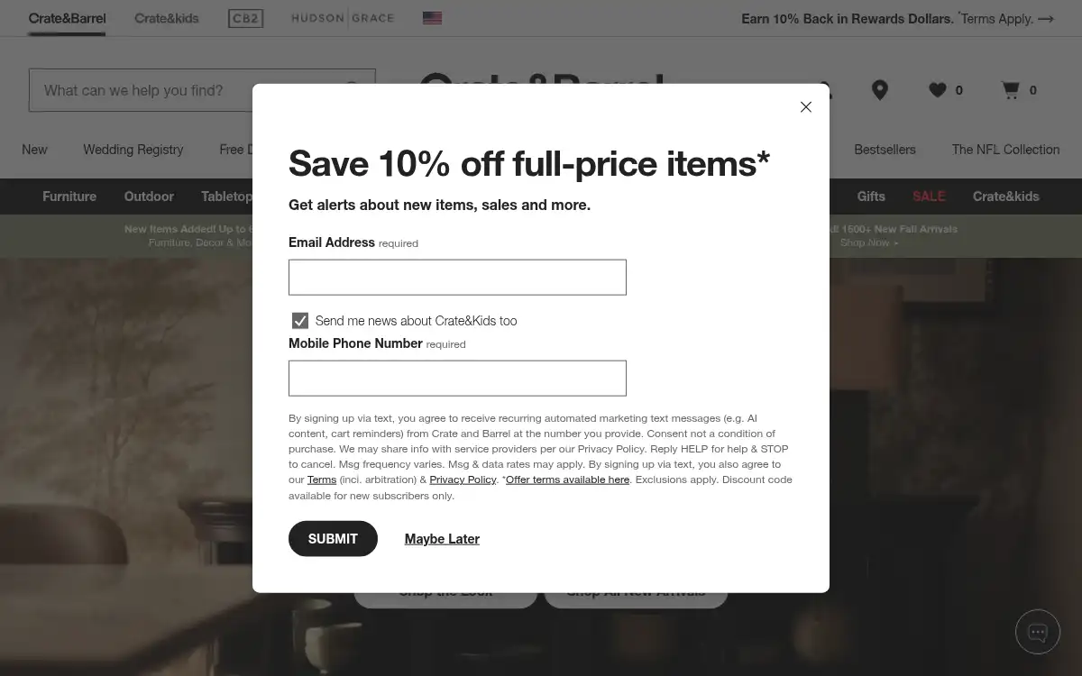 Final screenshot of https://www.crateandbarrel.com
