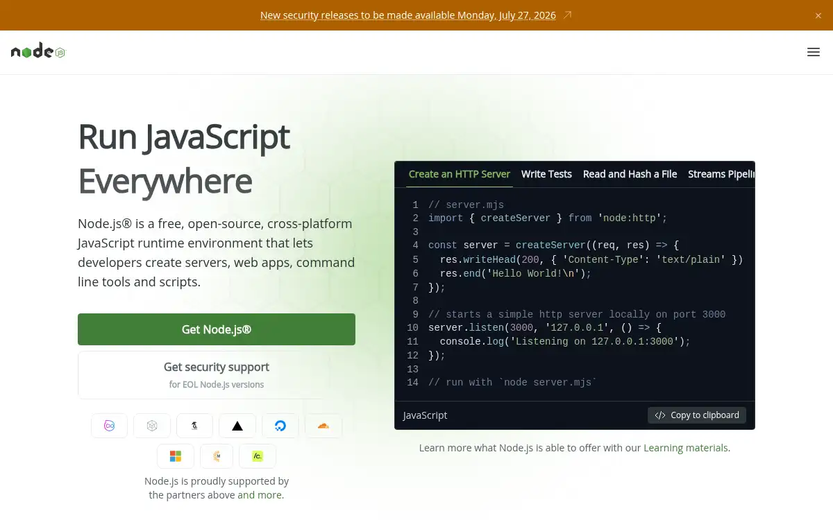 Final screenshot of https://www.nodejs.org