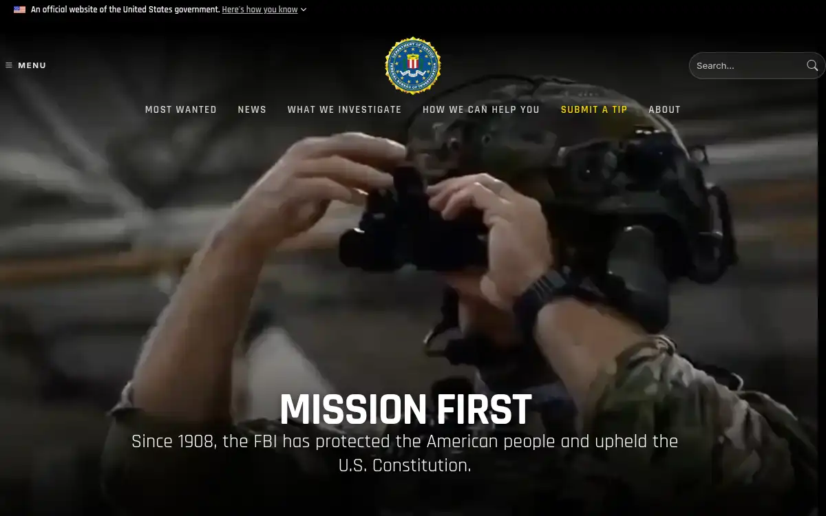 Final screenshot of https://www.fbi.gov