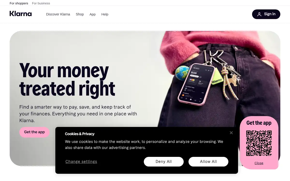 Final screenshot of https://www.klarna.com