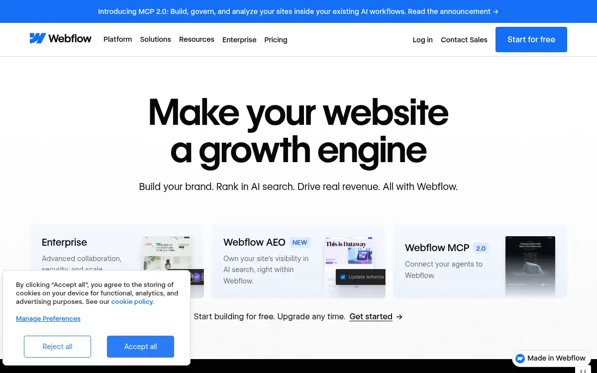 Final screenshot of https://www.webflow.com