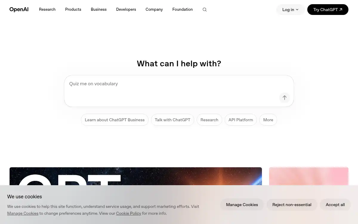 Final screenshot of https://www.openai.com
