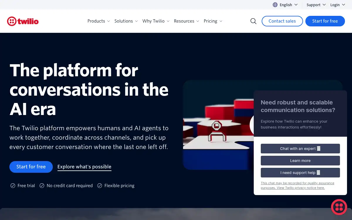 Final screenshot of https://www.twilio.com