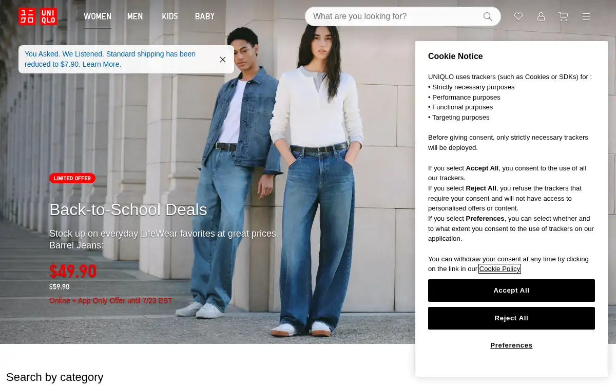 Final screenshot of https://www.uniqlo.com