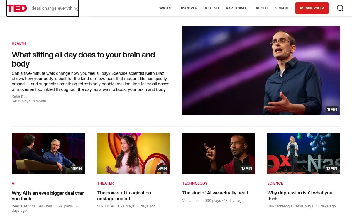 Final screenshot of https://www.ted.com