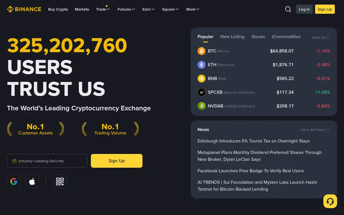 Final screenshot of https://www.binance.com