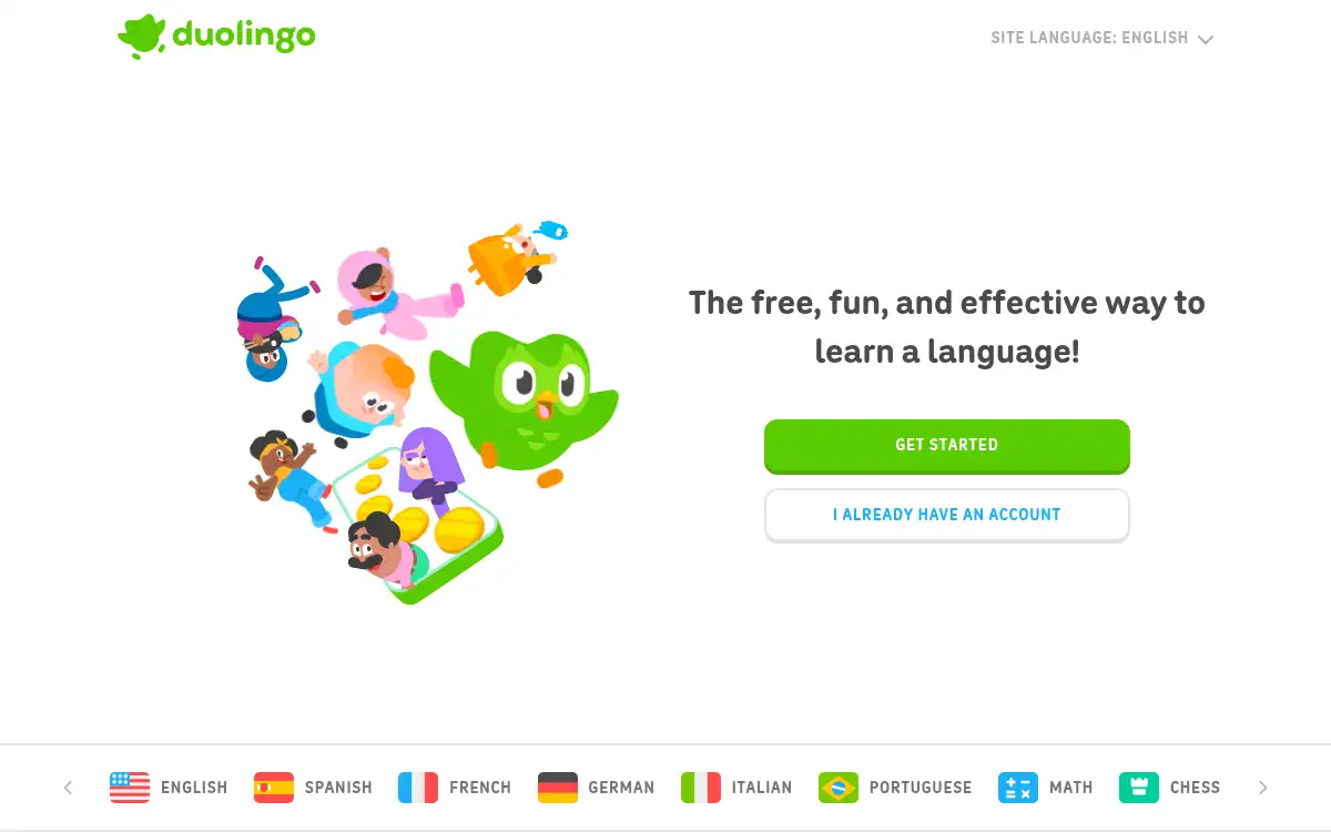 Final screenshot of https://www.duolingo.com