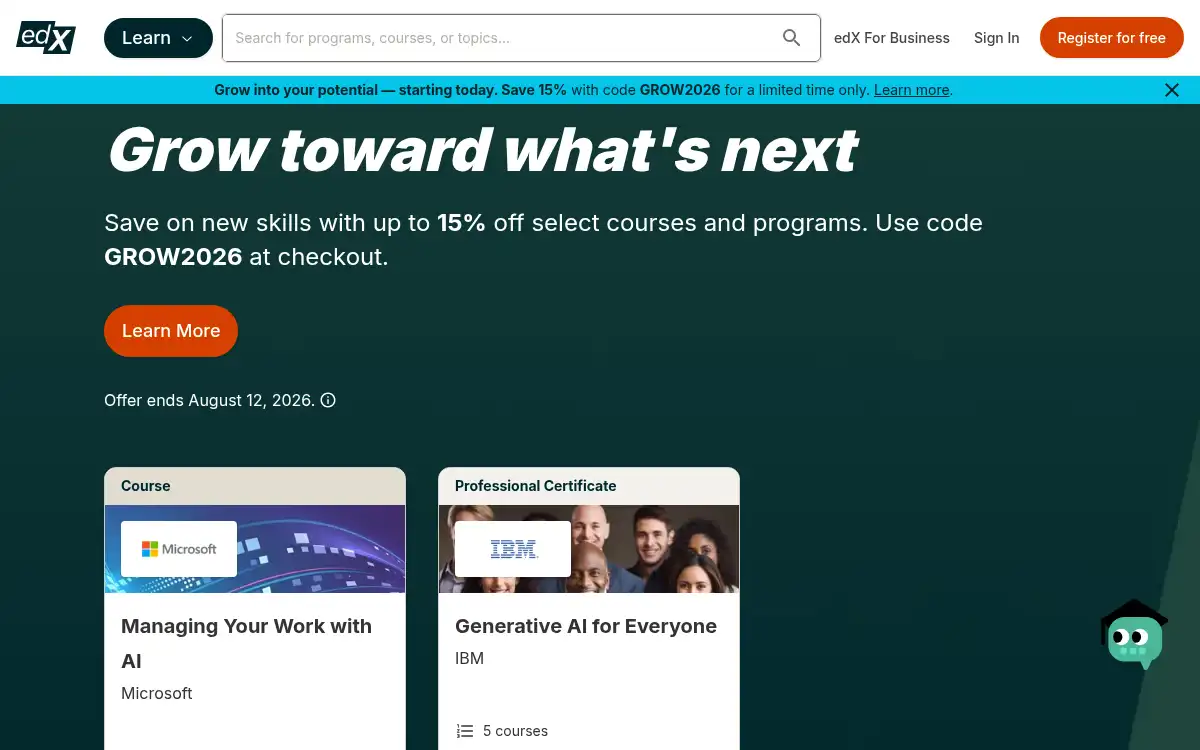 Final screenshot of https://www.edx.org/