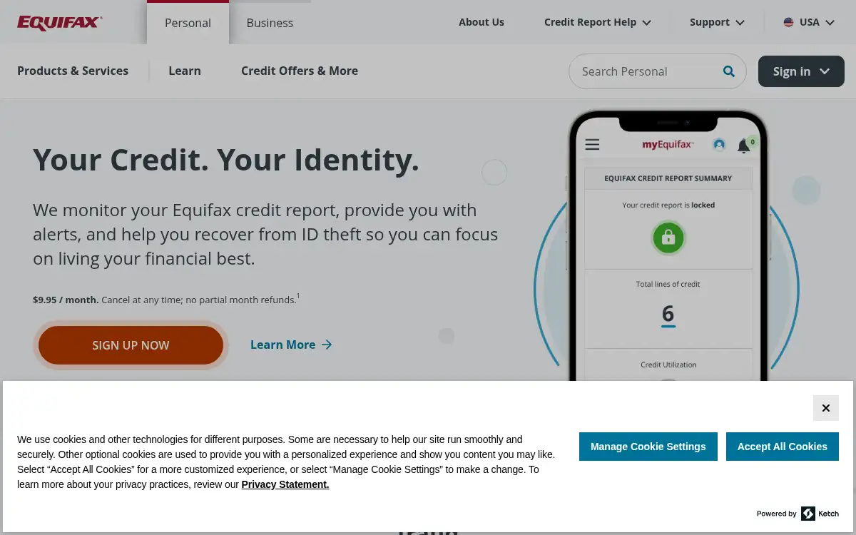 Final screenshot of https://www.equifax.com
