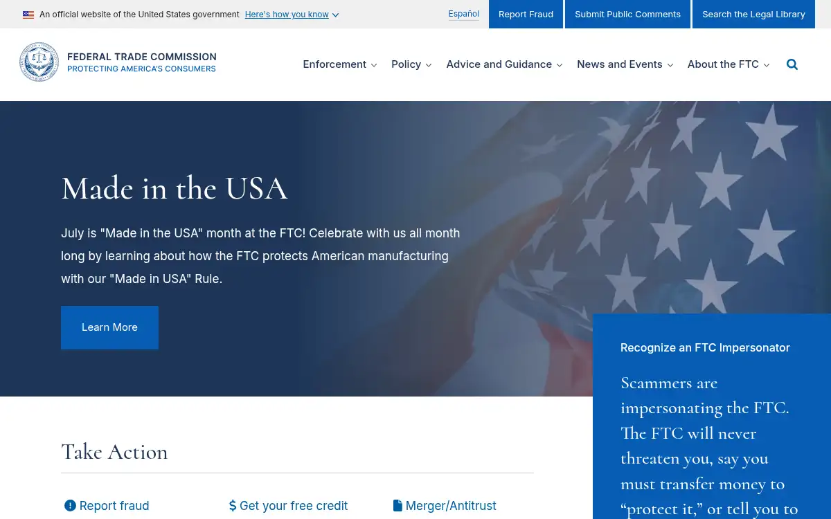 Final screenshot of https://www.ftc.gov