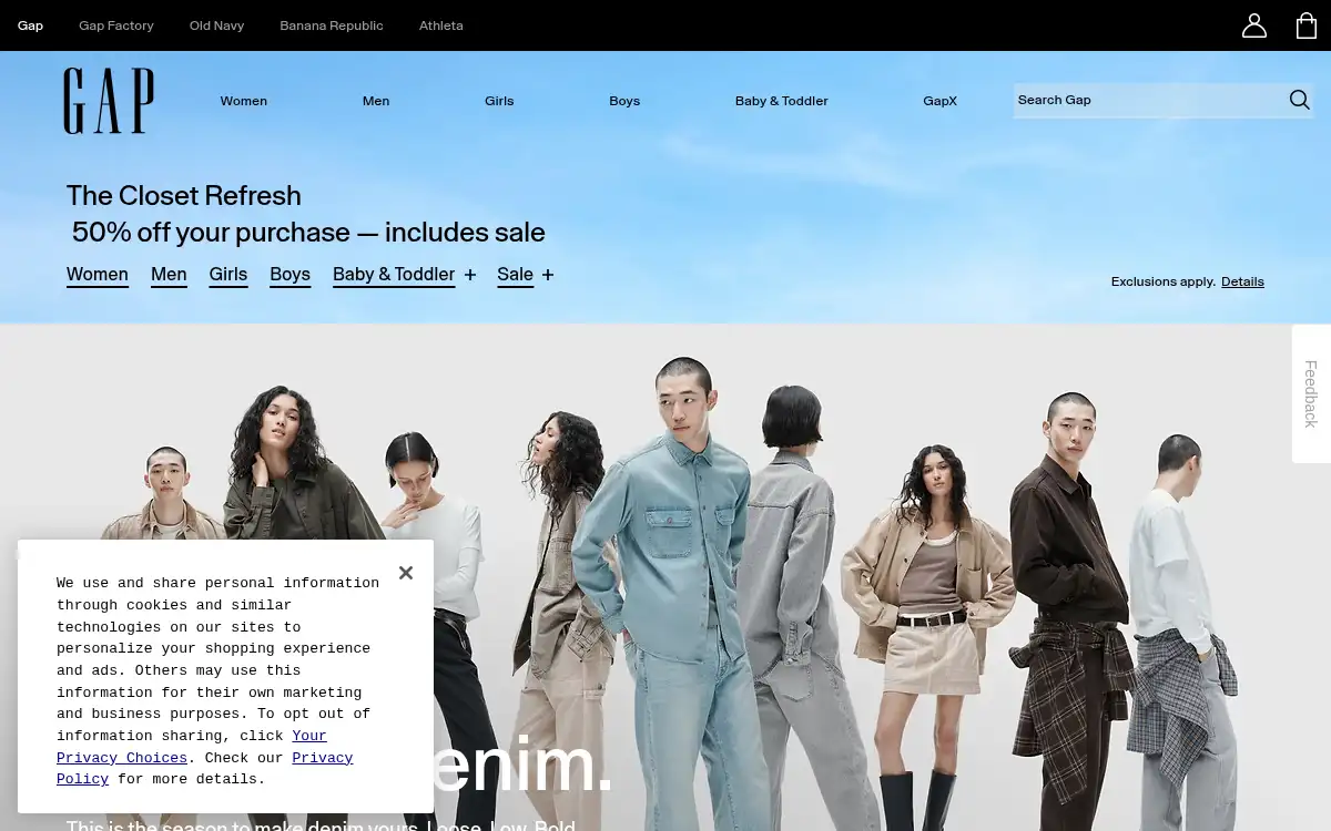 Final screenshot of https://www.gap.com