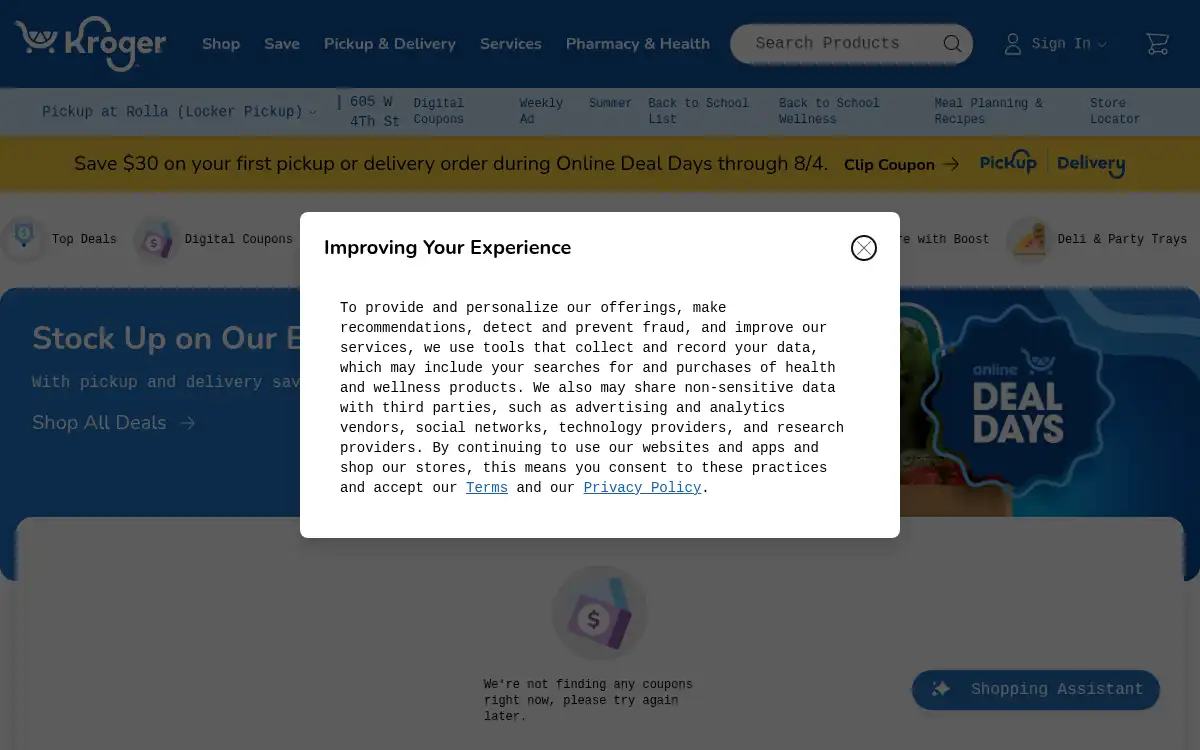 Final screenshot of https://www.kroger.com