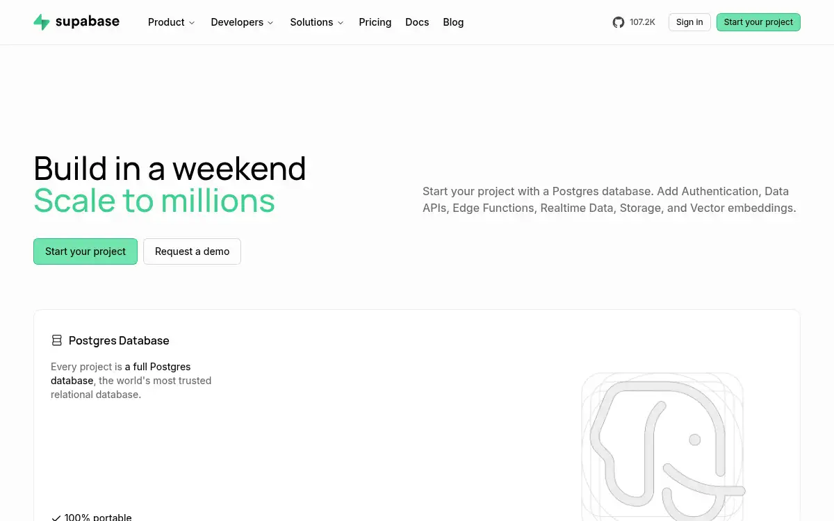 Final screenshot of https://www.supabase.com