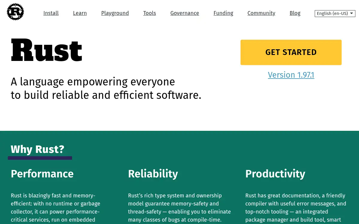www.rust-lang.org screenshot