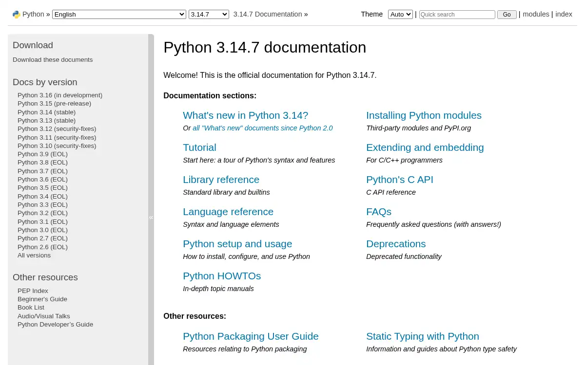docs.python.org screenshot