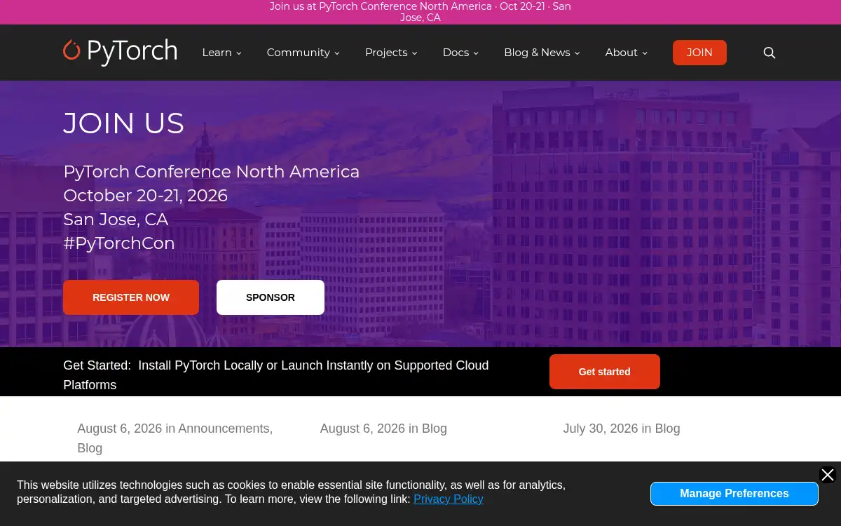 www.pytorch.org screenshot