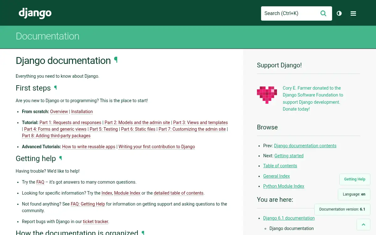 docs.djangoproject.com screenshot