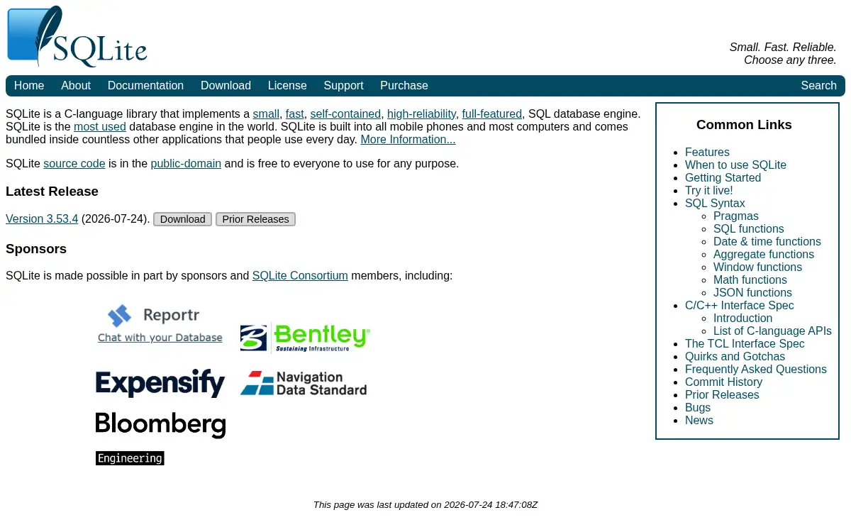 www.sqlite.org screenshot