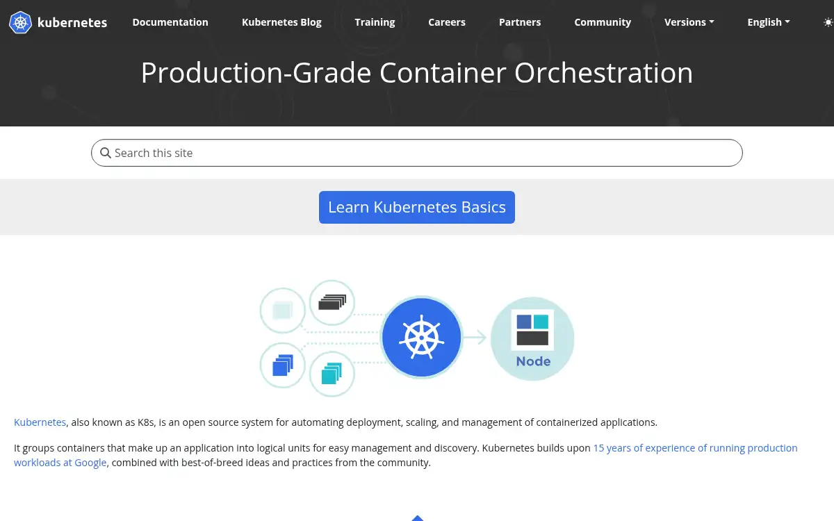 kubernetes.io screenshot