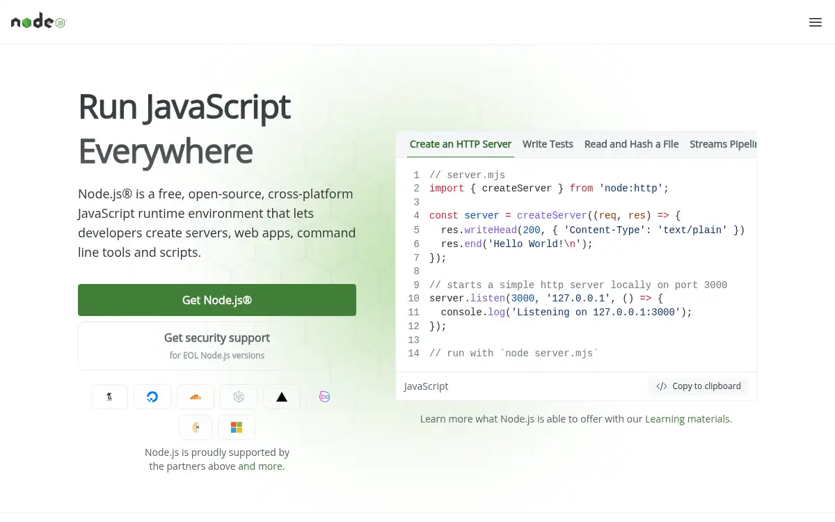 nodejs.org screenshot
