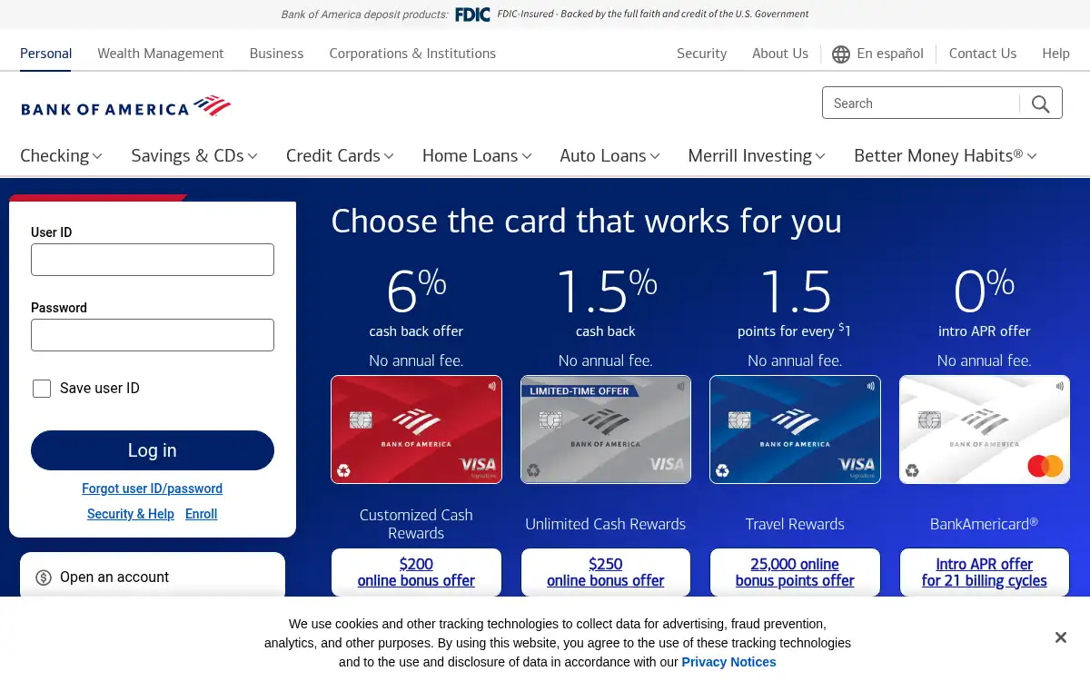 www.bankofamerica.com screenshot