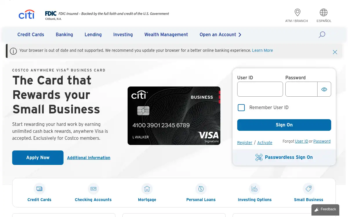www.citi.com screenshot