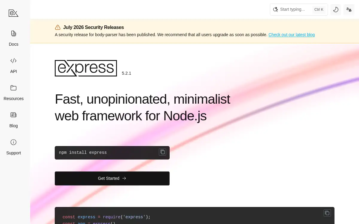 www.expressjs.com screenshot