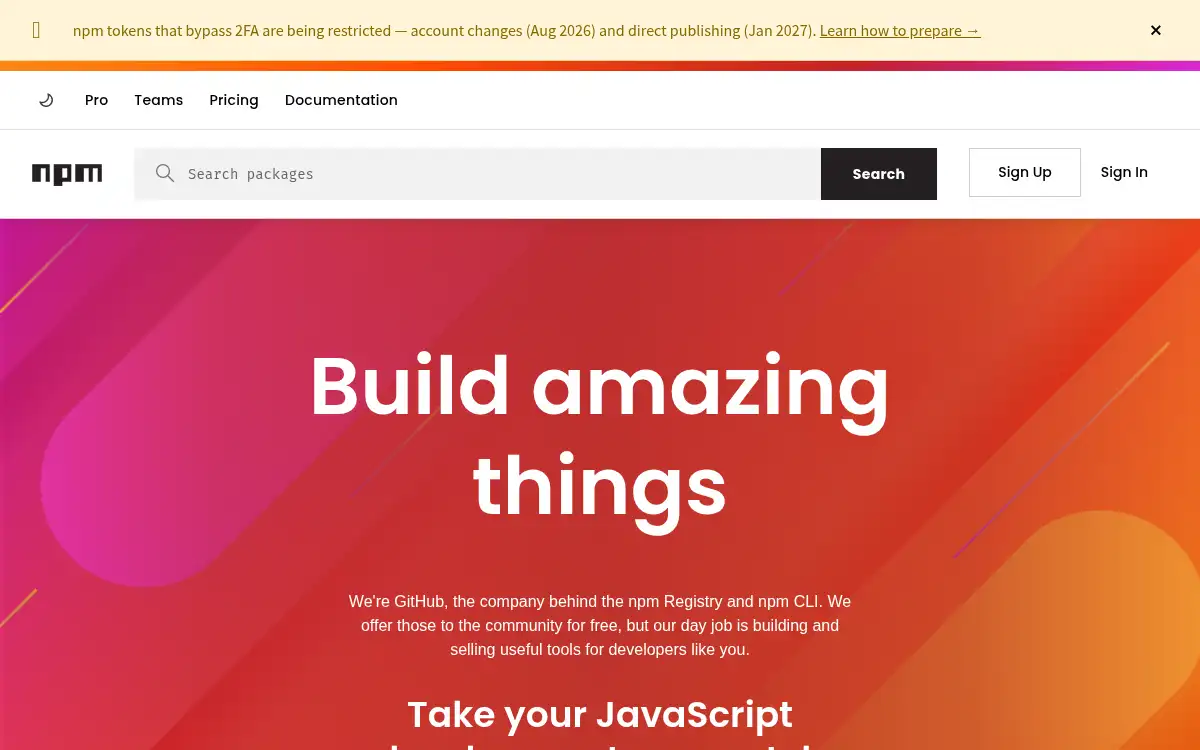 www.npmjs.com screenshot