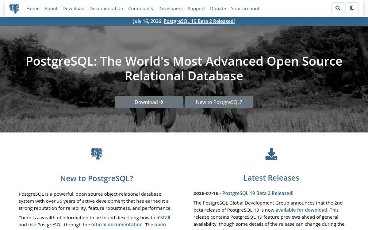 www.postgresql.org screenshot