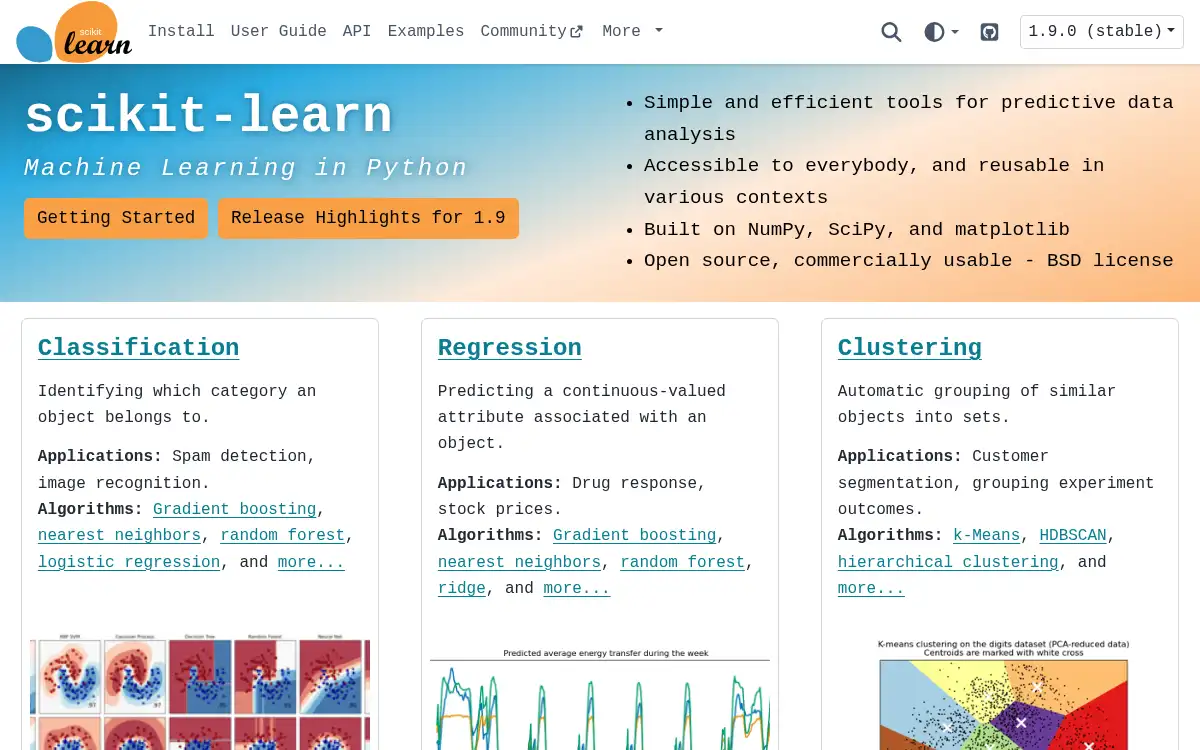 Final screenshot of https://www.scikit-learn.org