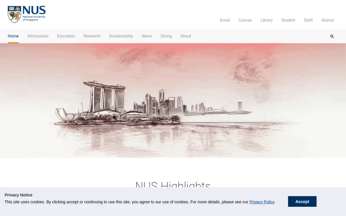 Final screenshot of https://nus.edu.sg