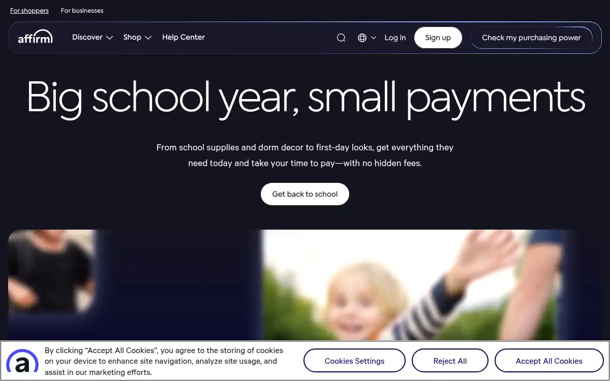 Final screenshot of https://www.affirm.com