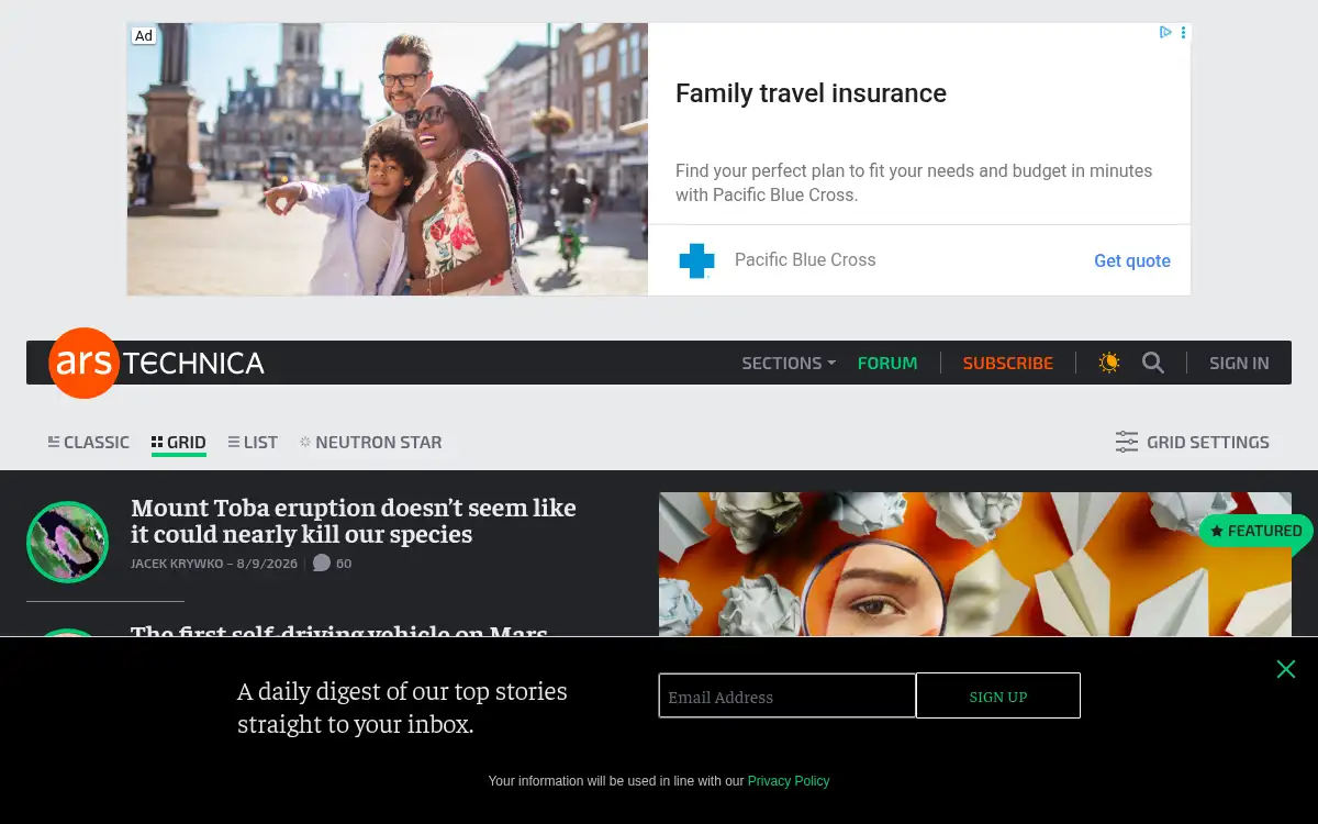 Final screenshot of https://www.arstechnica.com