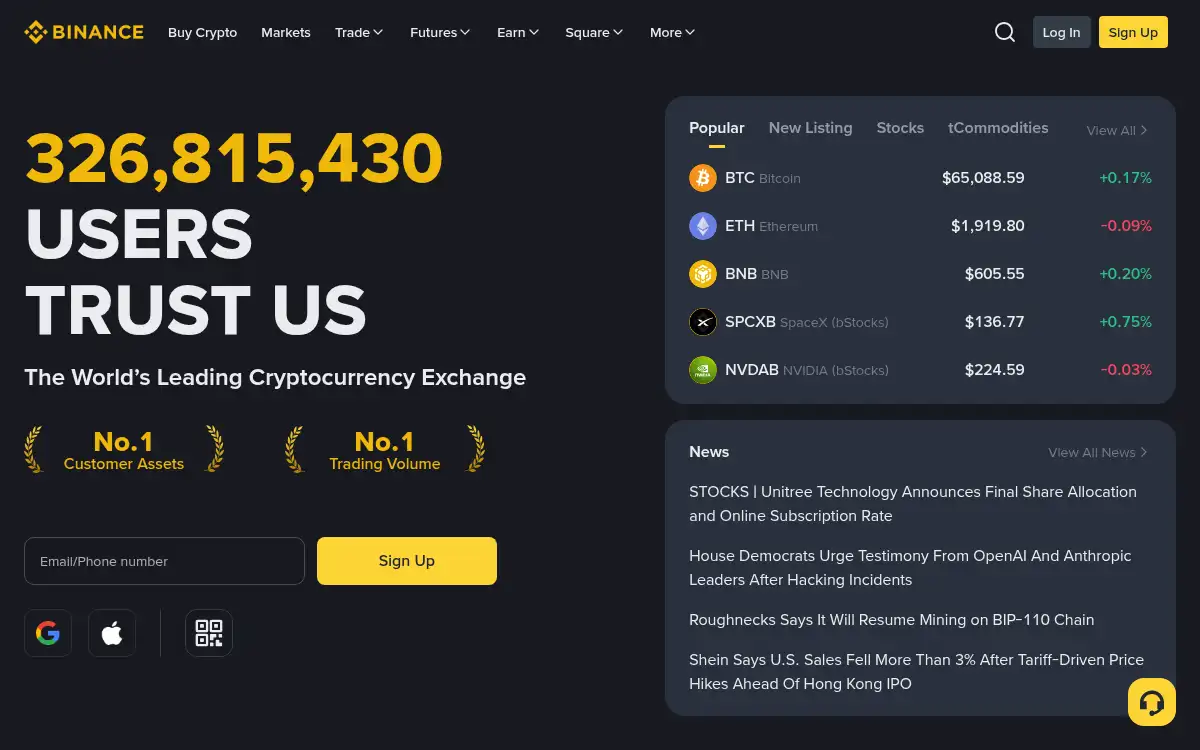 Final screenshot of https://www.binance.com