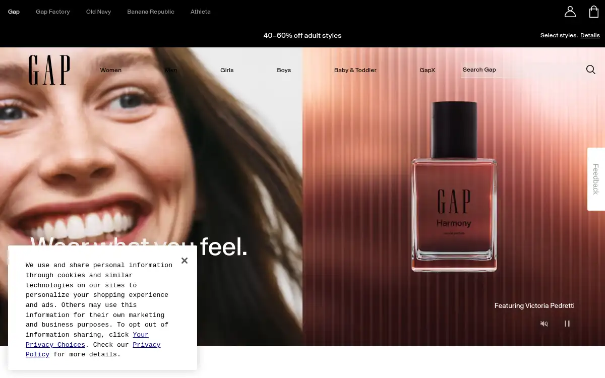 Final screenshot of https://www.gap.com