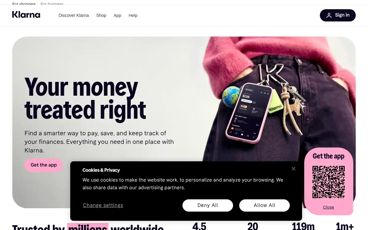 Final screenshot of https://www.klarna.com