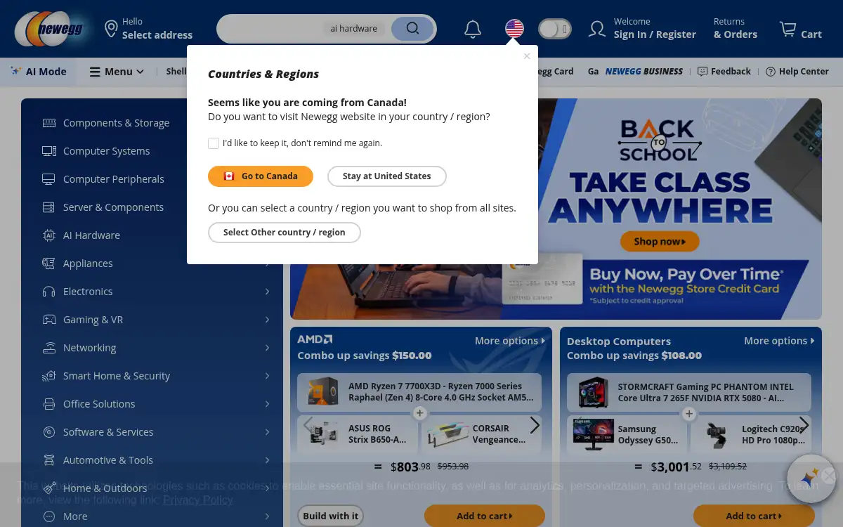Final screenshot of https://www.newegg.com