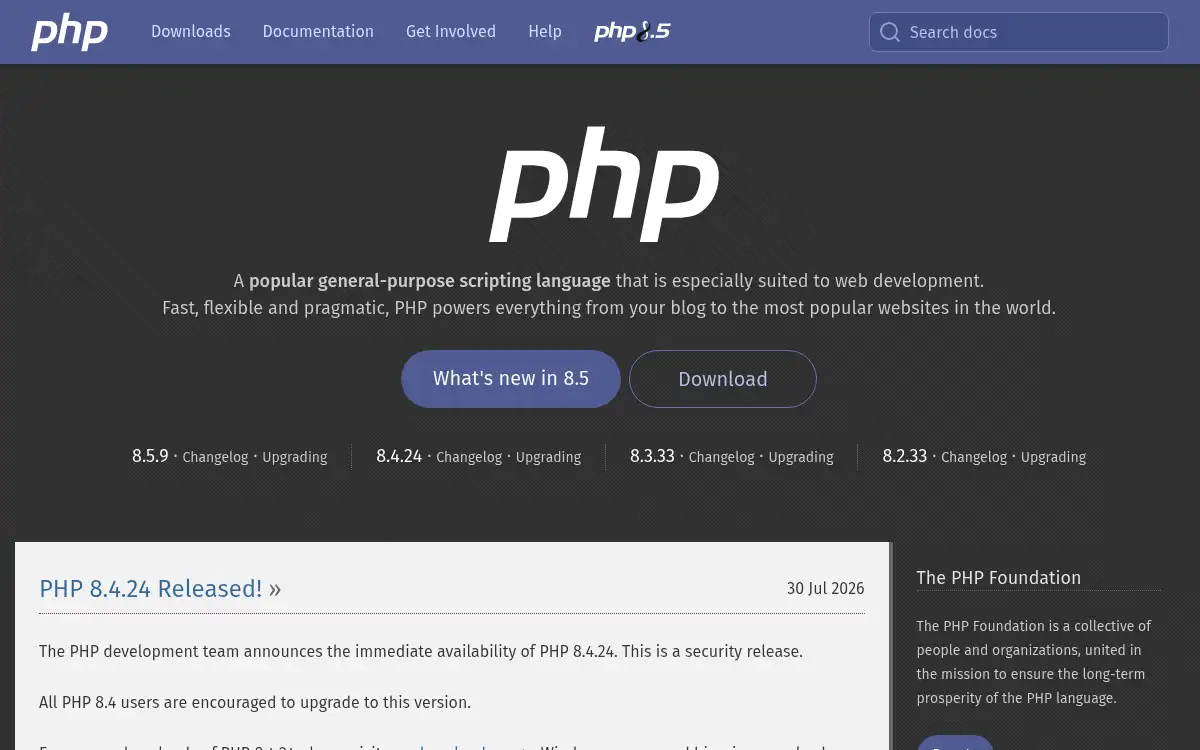 Final screenshot of https://www.php.net